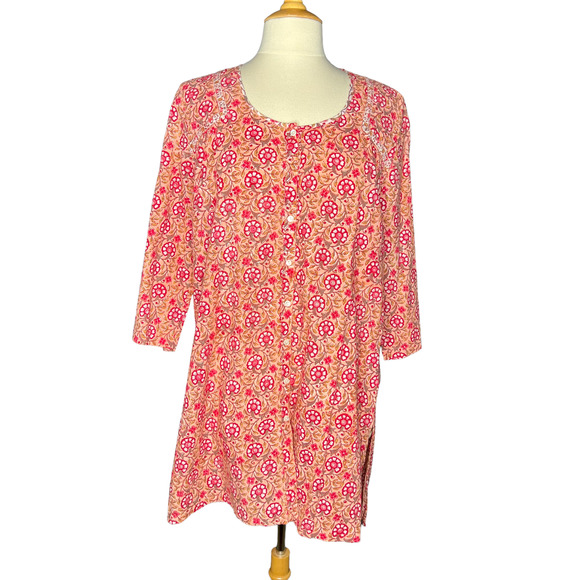 Anokhi Dresses & Skirts - Anokhi Women's Orange 3/4 Sleeve Floral Print Boho Cotton A-Line Dress Size XL
